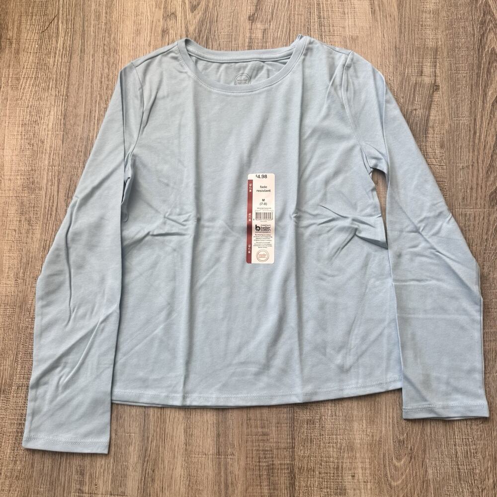 Wonder Nation Girls Long Sleeve T-Shirt Blue Size M 7-8 Fade Resistant NWT